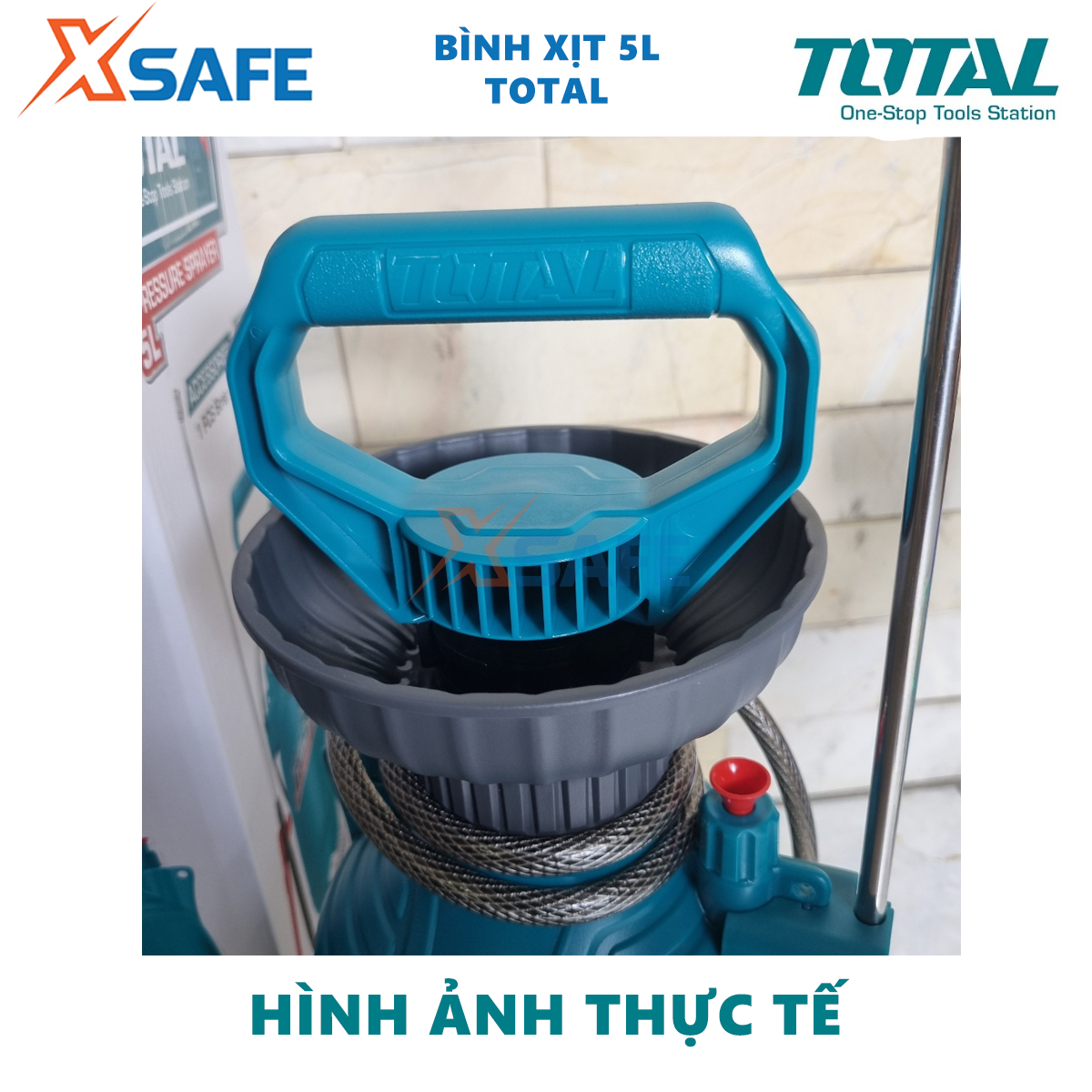Bình xịt 5L TOTAL THSPP30502 van xả áp an toàn, quai đeo tiện dụng, cần bơm nhôm chắc chắn, áp suất 2.5Bar
