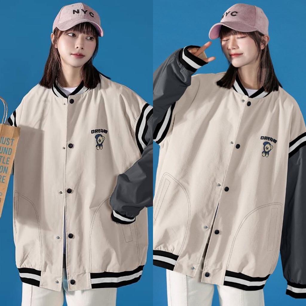 Áo khoác bomber mẫu mới nhất unisex form rộng hình gấu siêu cute phong cách hàn quốc
