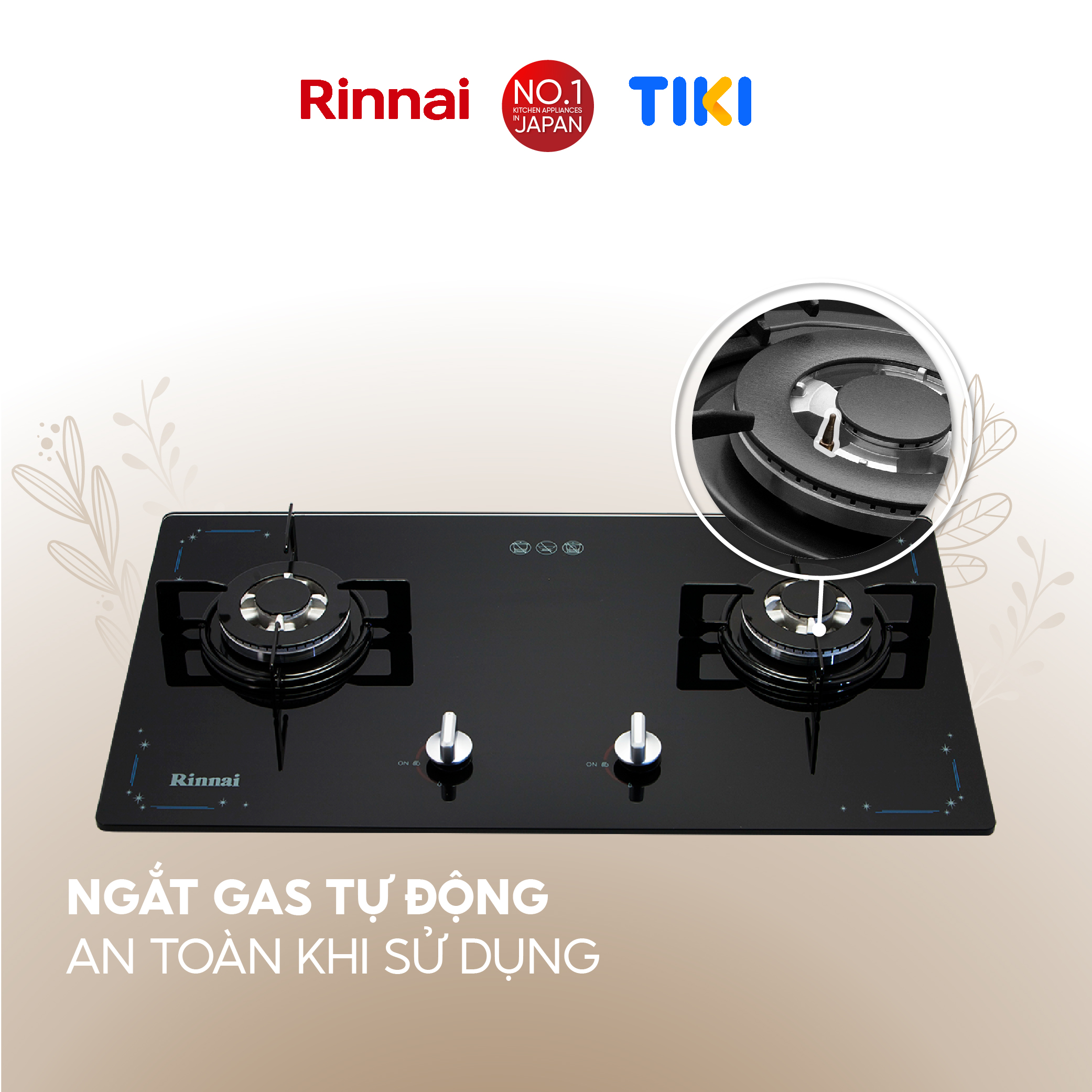 Bếp gas âm Rinnai RVB-212BG(SL) mặt bếp kính và kiềng bếp men - Hàng chính hãng.