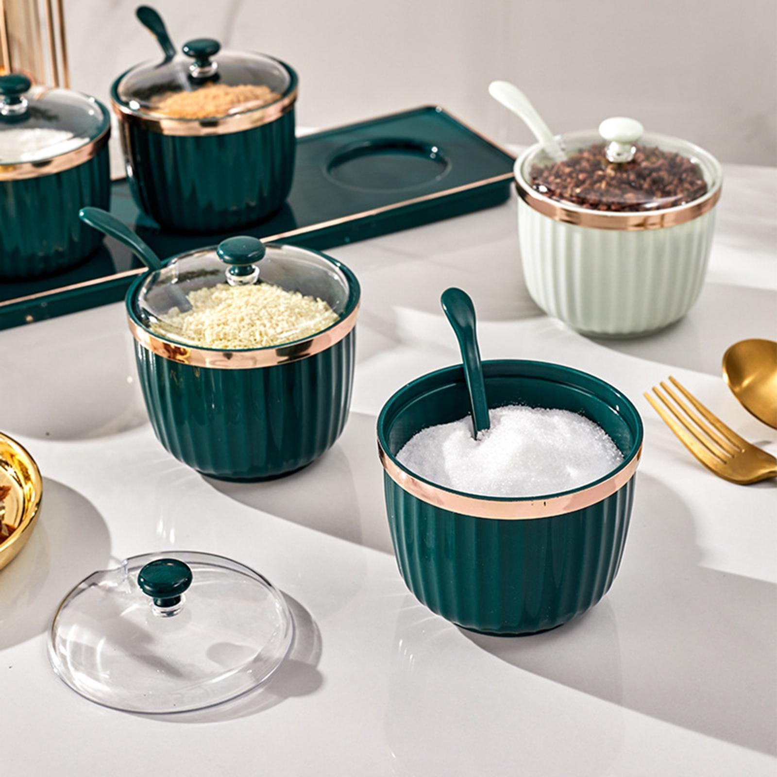 Modern Spice Case Seasoning Jar with Lid spoon Tray for Restaurant Bar