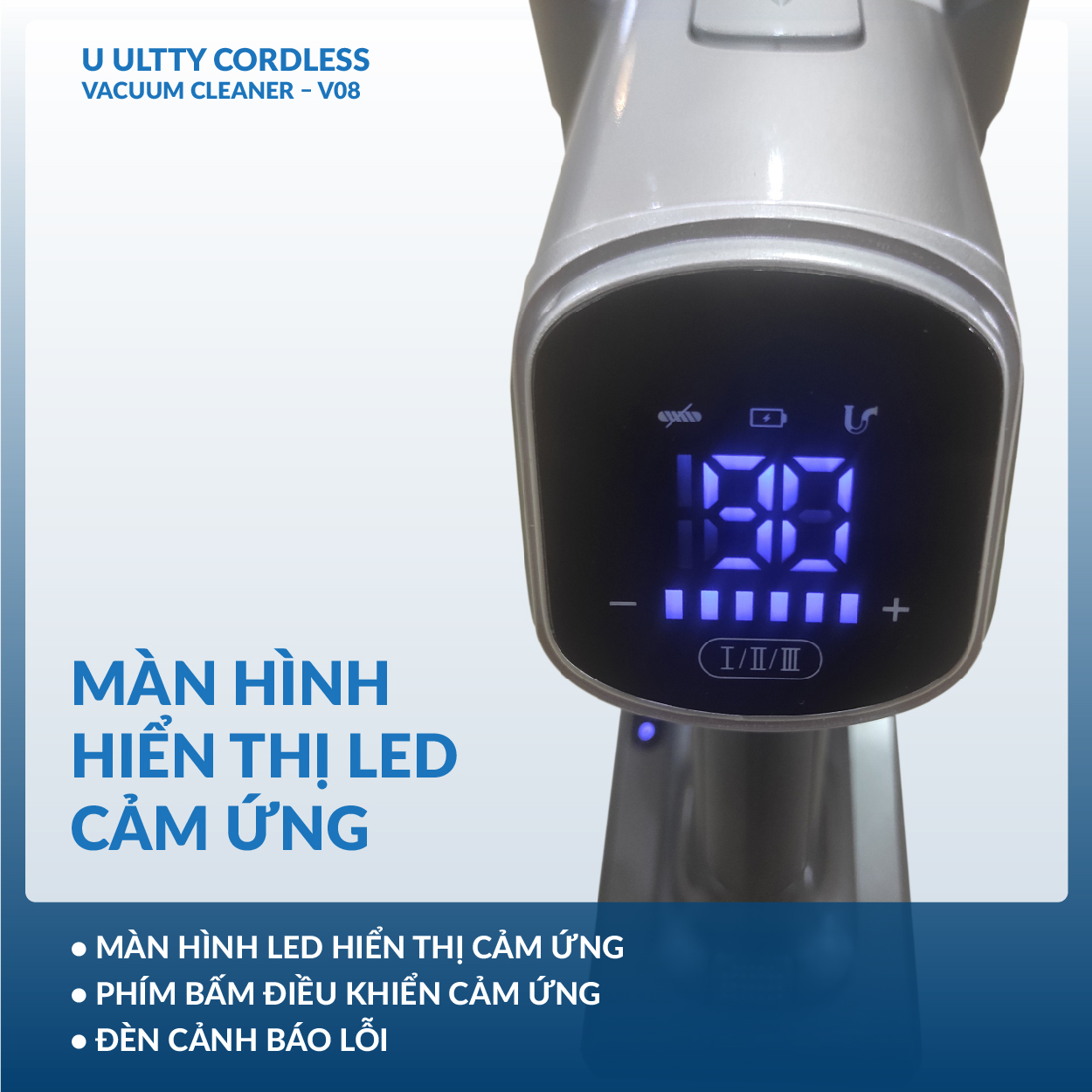 Máy hút bụi lau nhà cầm tay không dây thông minh Ultty V08 - Lực hút 24000 pascal - Hàng chính hãng