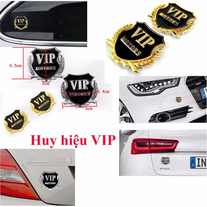 Bộ 02 decal Huy hiệu VIP bông lúa gắn ô tô trang trí