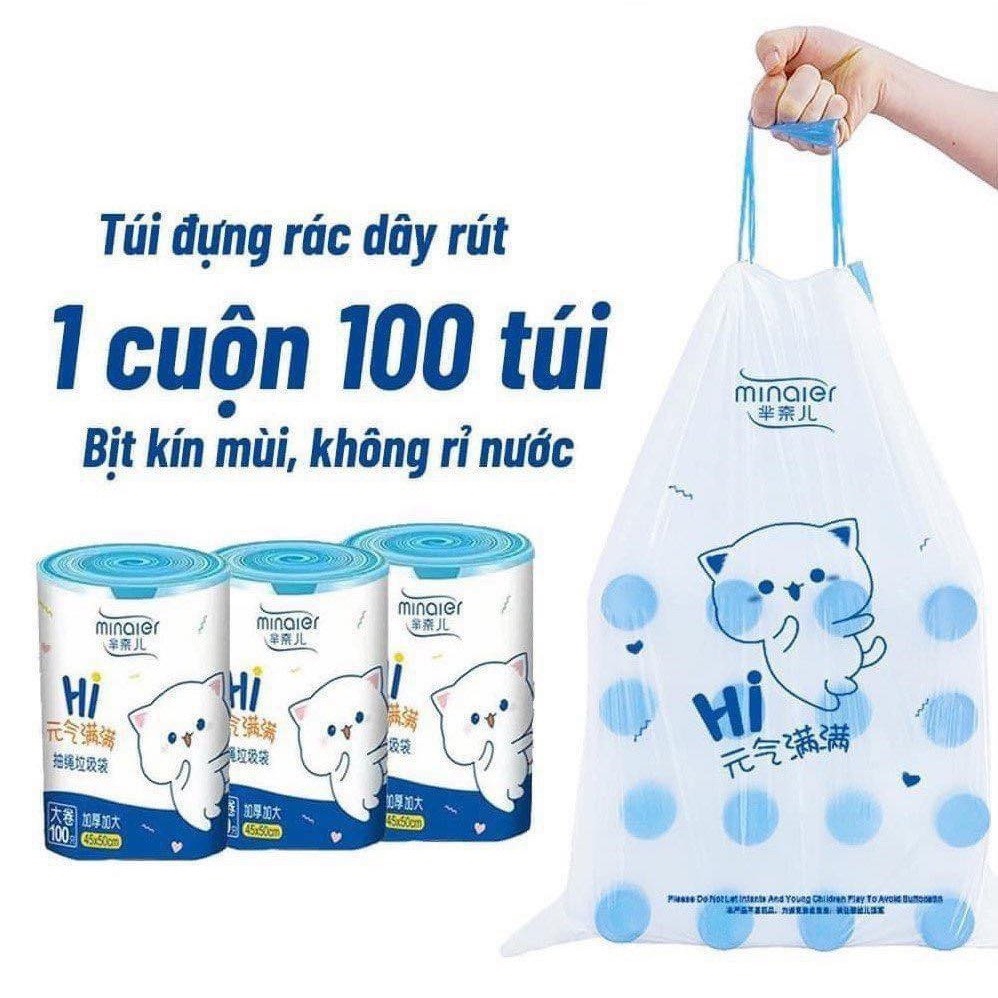 Túi Đựng Rác, Cuộn 100 Túi Có Quai Rút, Tự Huỷ Sinh Học, Kích Thước 45 x 50 cm, Siêu Dai, Chịu Nhiệt, Tiện Dụng Trong Gia Đình. TakyHome 5625