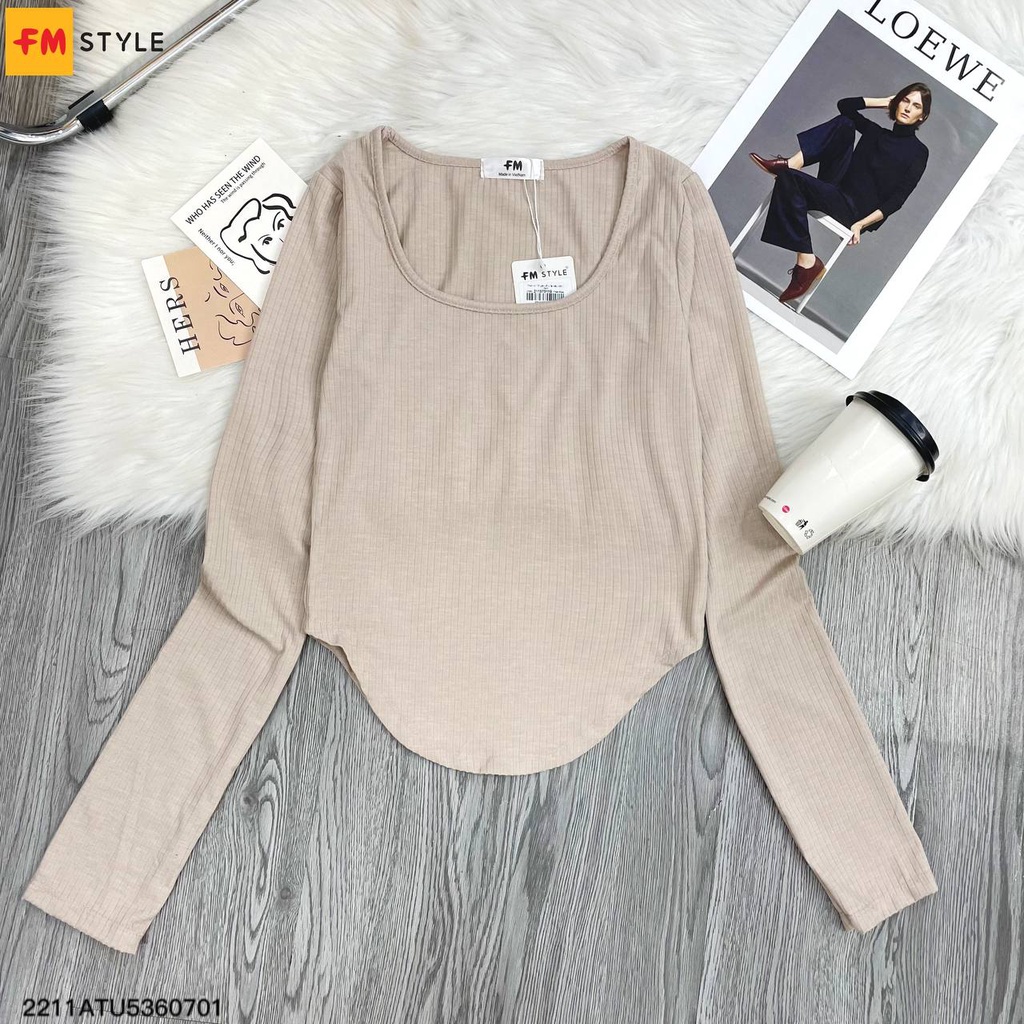 Áo thun nữ FM Style tay dài thun gân cổ U lai bầu nhiều màu sắc thời trang phong cách ulzzang 211070122
