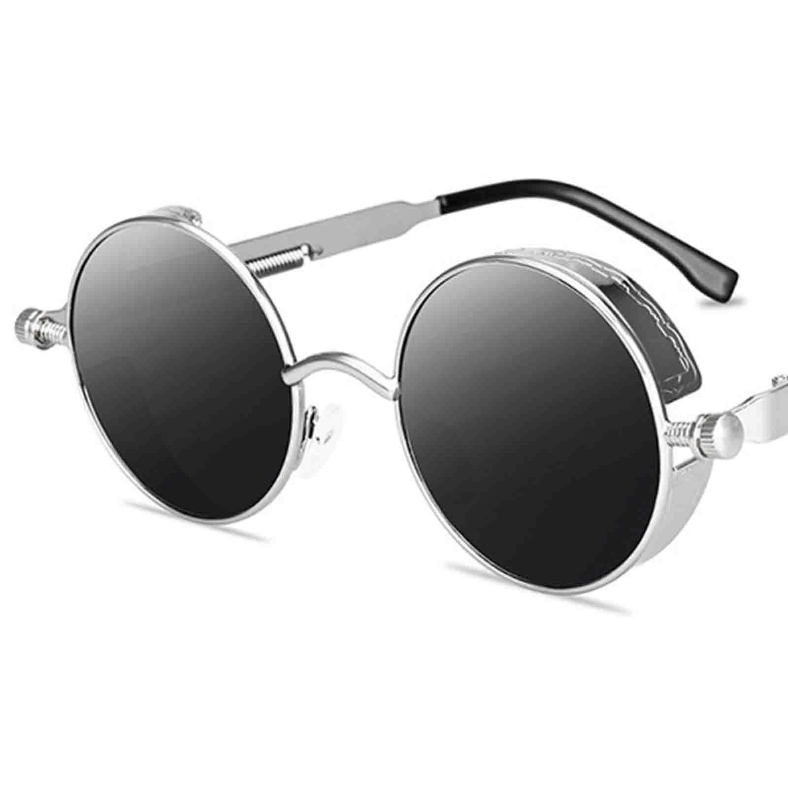 2Pair Steampunk Gothic Retro Round Sunglasses Circle Lens Goggles Black Gray