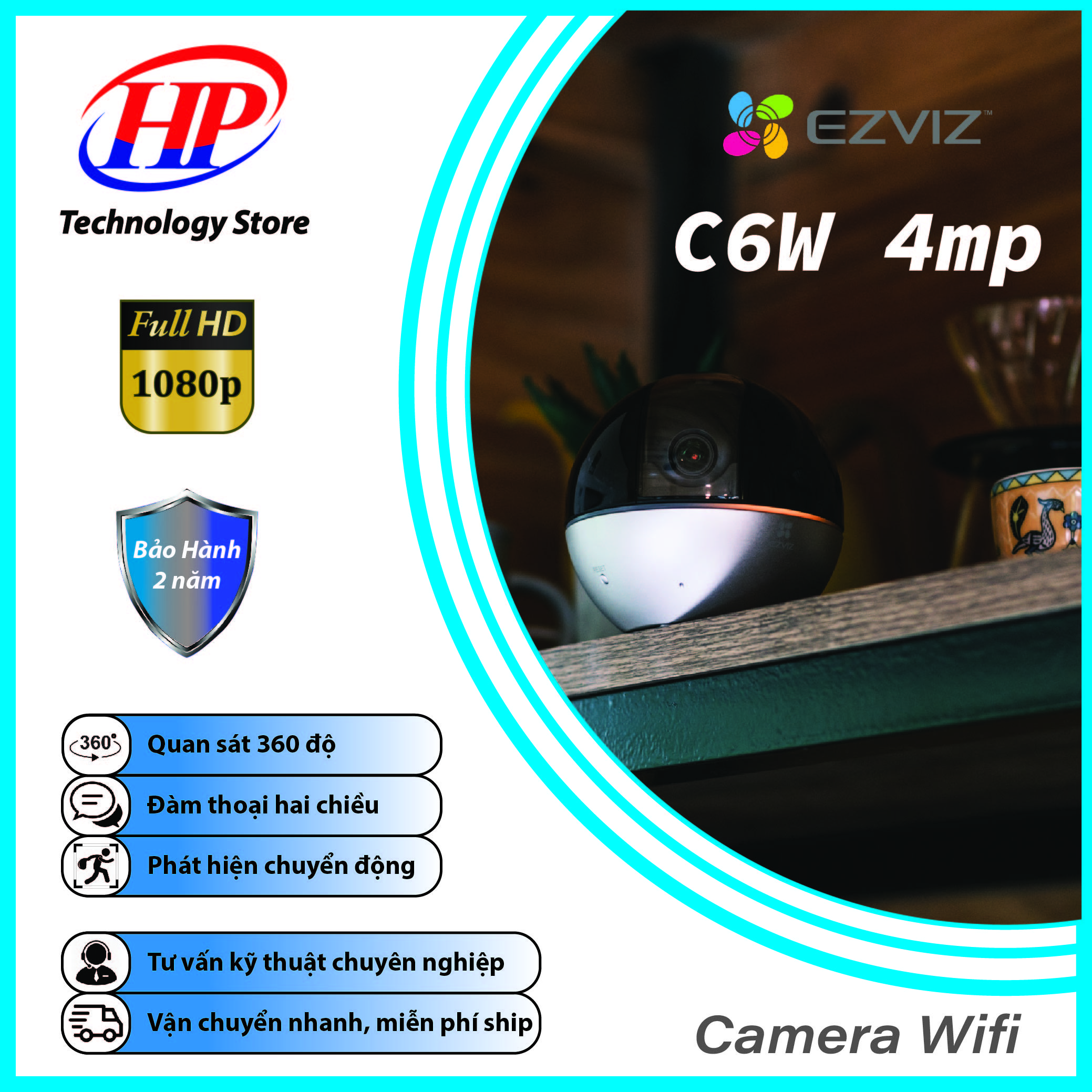 Camera Wifi Không dây EZVIZ C6W 4mp -Video 2K, Quay Quét 360, Đàm Thoại 2 Chiều,Hồng Ngoại Ban Đêm-Hàng Chính Hãng