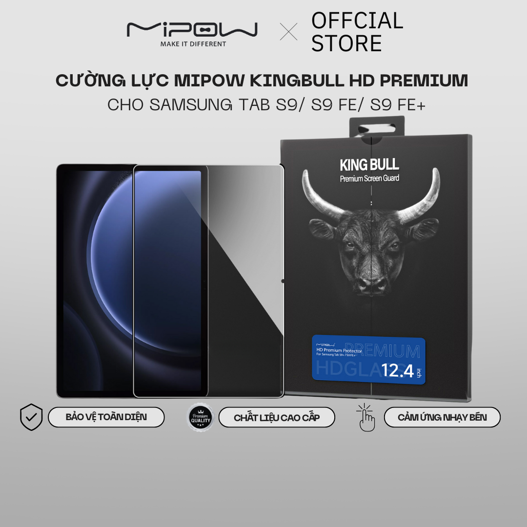 Miếng dán cường lực Mipow Kingbull Premium HD cho Samsung Tab S9/ S9 FE/ S9 FE+ - Hàng chính hãng