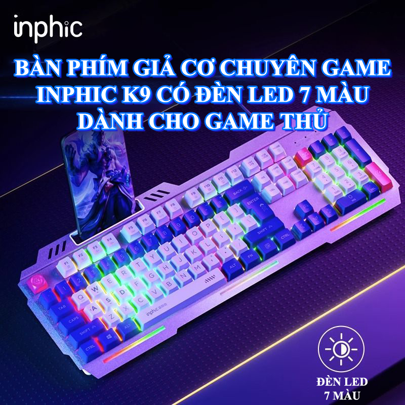 Combo bàn phím và chuột có dây chuyên game INPHIC K9 + PW2PRO có đèn led 7 màu cực đẹp dành cho game thủ - Hàng Chính Hãng