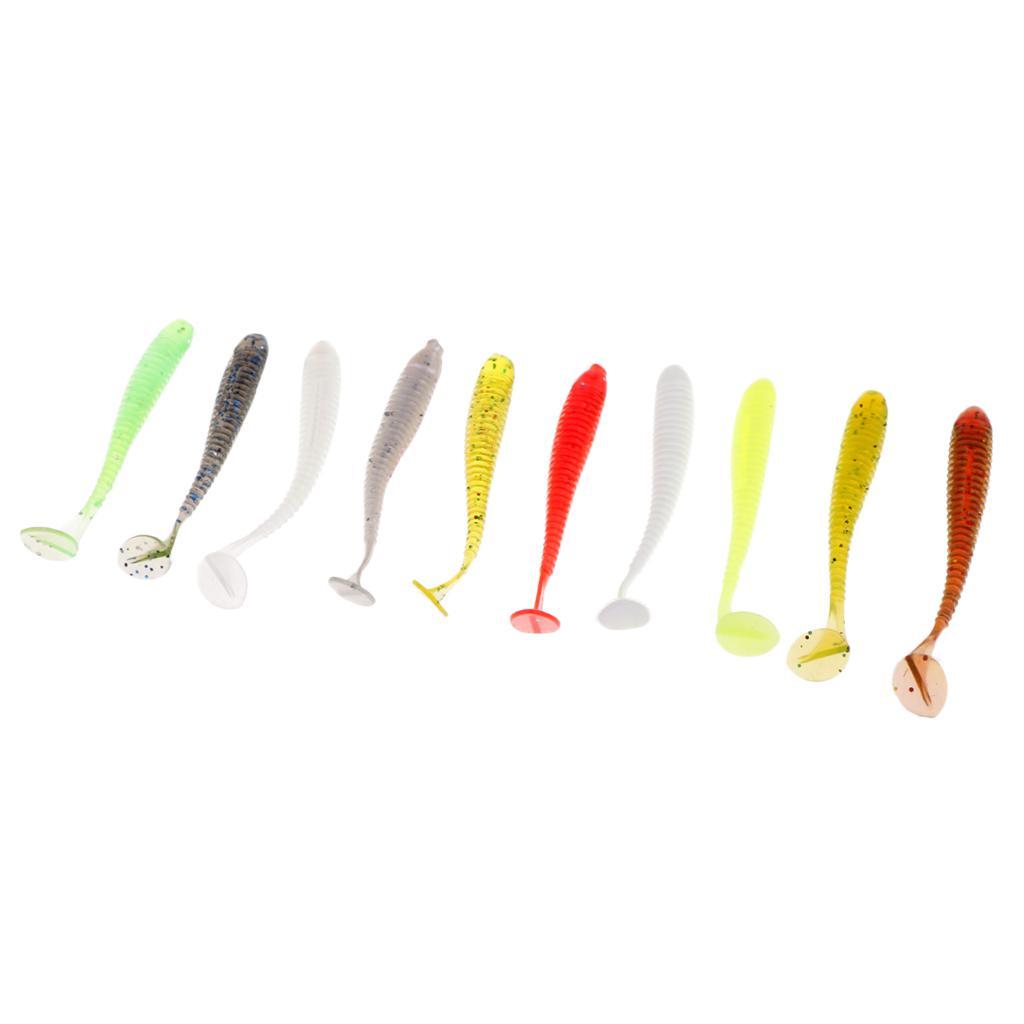 10pcs Lifelike T Tail Soft Worm Fishing Lures Grub Jig Head Baits Earthworm