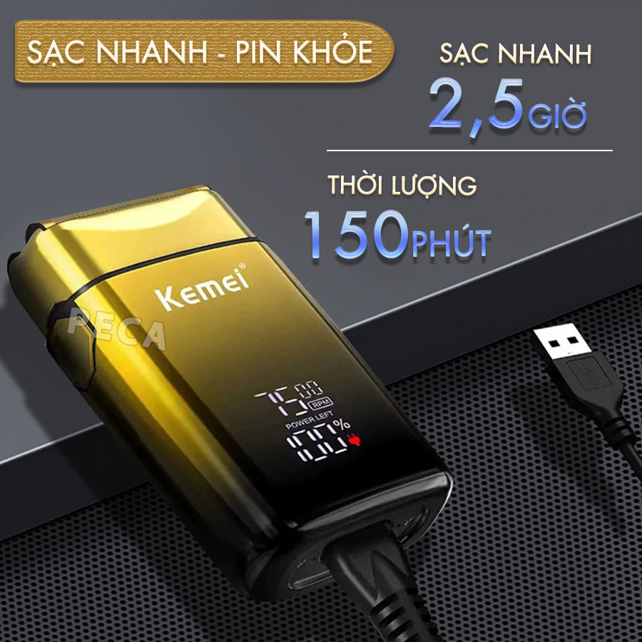 Máy cạo râu Kemei KM-TX10 điều chỉnh 3 mức tốc độ, màn hình LCD, công suất mạnh mẽ 5W - Hàng chính hãng