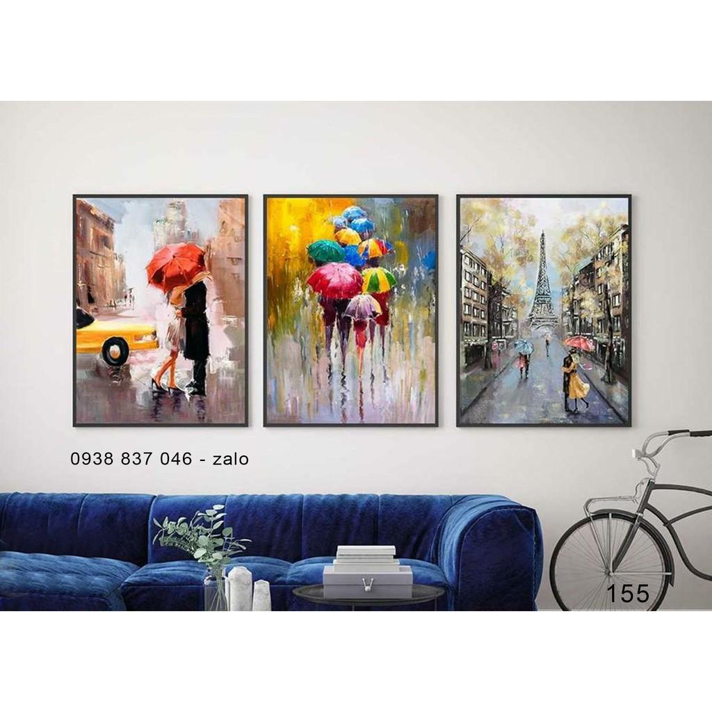 Tranh canvas treo tường bộ 3 tranh Paris