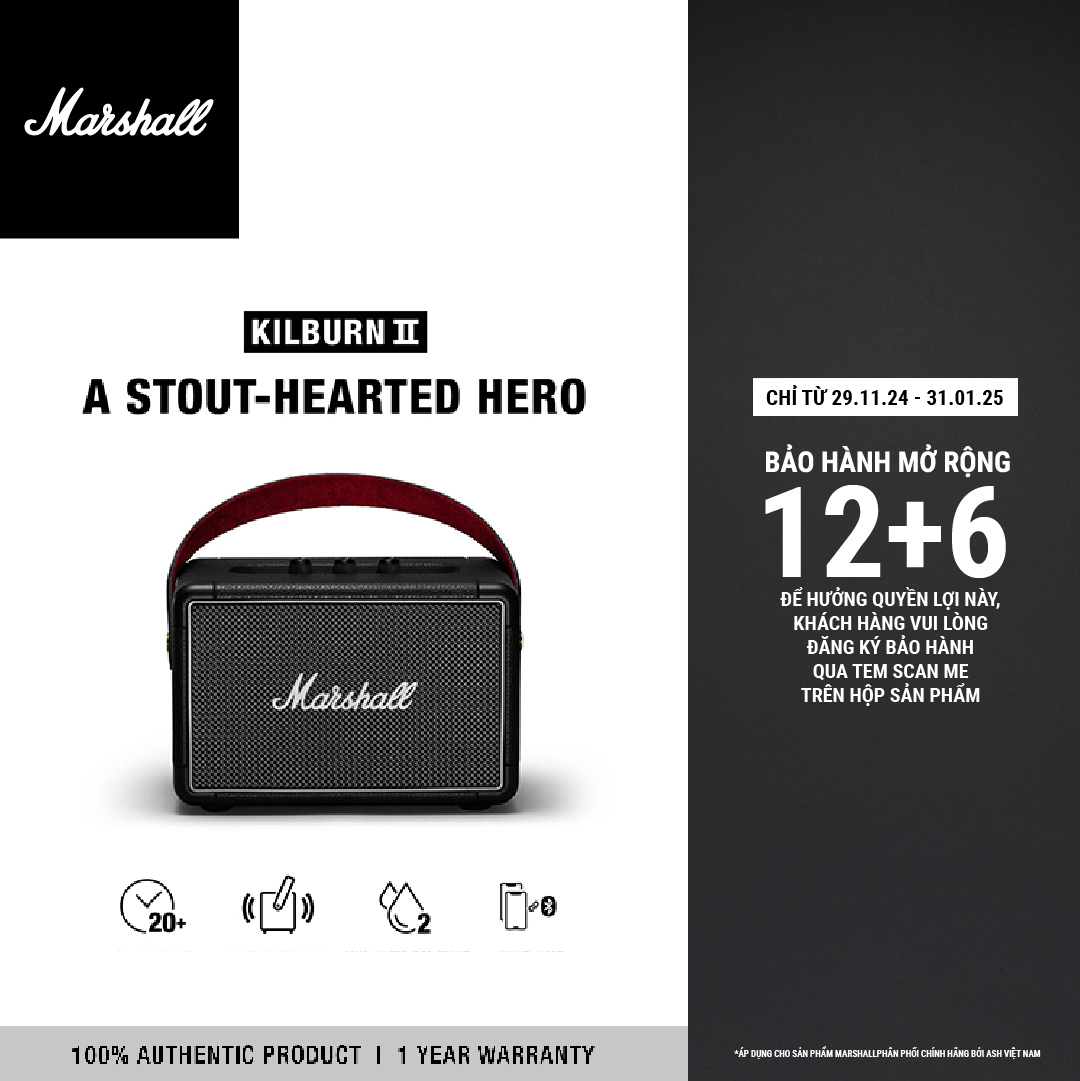 Loa Marshall Kilburn Ii Di Động - 20 Hours Battery Life - Hàng Chính Hãng - Black &Amp;Amp Brass