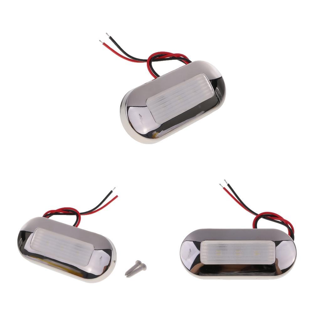 3x White 3 LED Oblong Surface Mount Courtesy Accent Light for Marine Boat RV