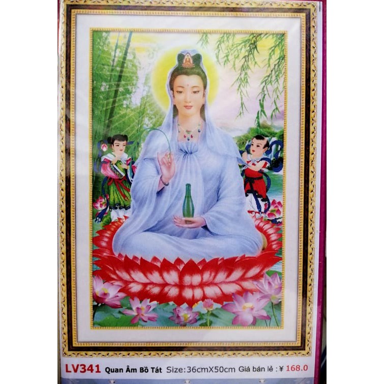 Tranh đính đá quán thế âm bồ tát LV341 - 36 x 50 cm - chưa đính