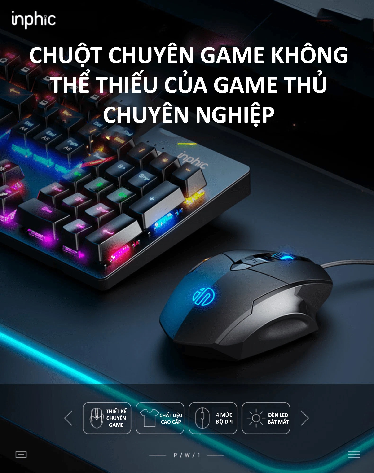 Chuột gaming máy tính có dây chống ồn silent click INPHIC PW1 đèn led 4 màu dành cho game thủ, văn phòng,... - HÀNG CHÍNH HÃNG