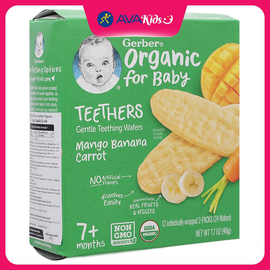 Bánh gạo ăn dặm Gerber Organic Teethers vị xoài, chuối và cà rốt hộp 48g (từ 7 tháng) - Hàng Chính Hãng