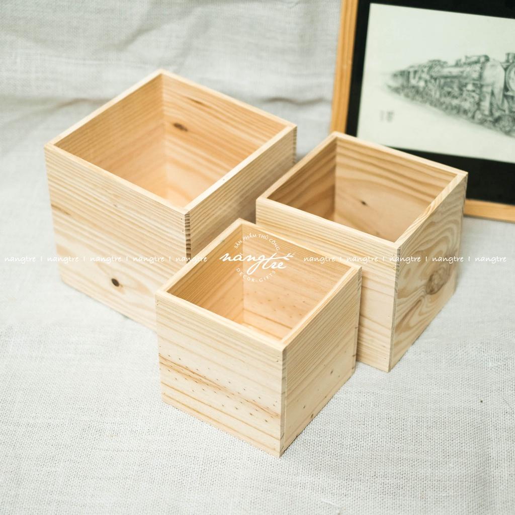 Chậu gỗ vuông, Hộp gỗ vuông decor - wooden pots