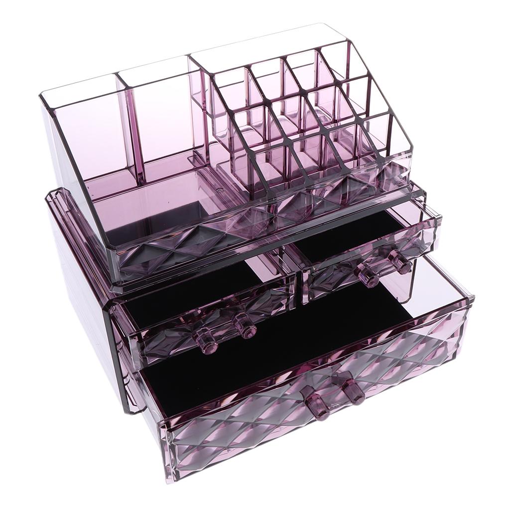 Acrylic Cosmetic Organizer Lipstick Polishes Display Jewelry Storage Box Purple