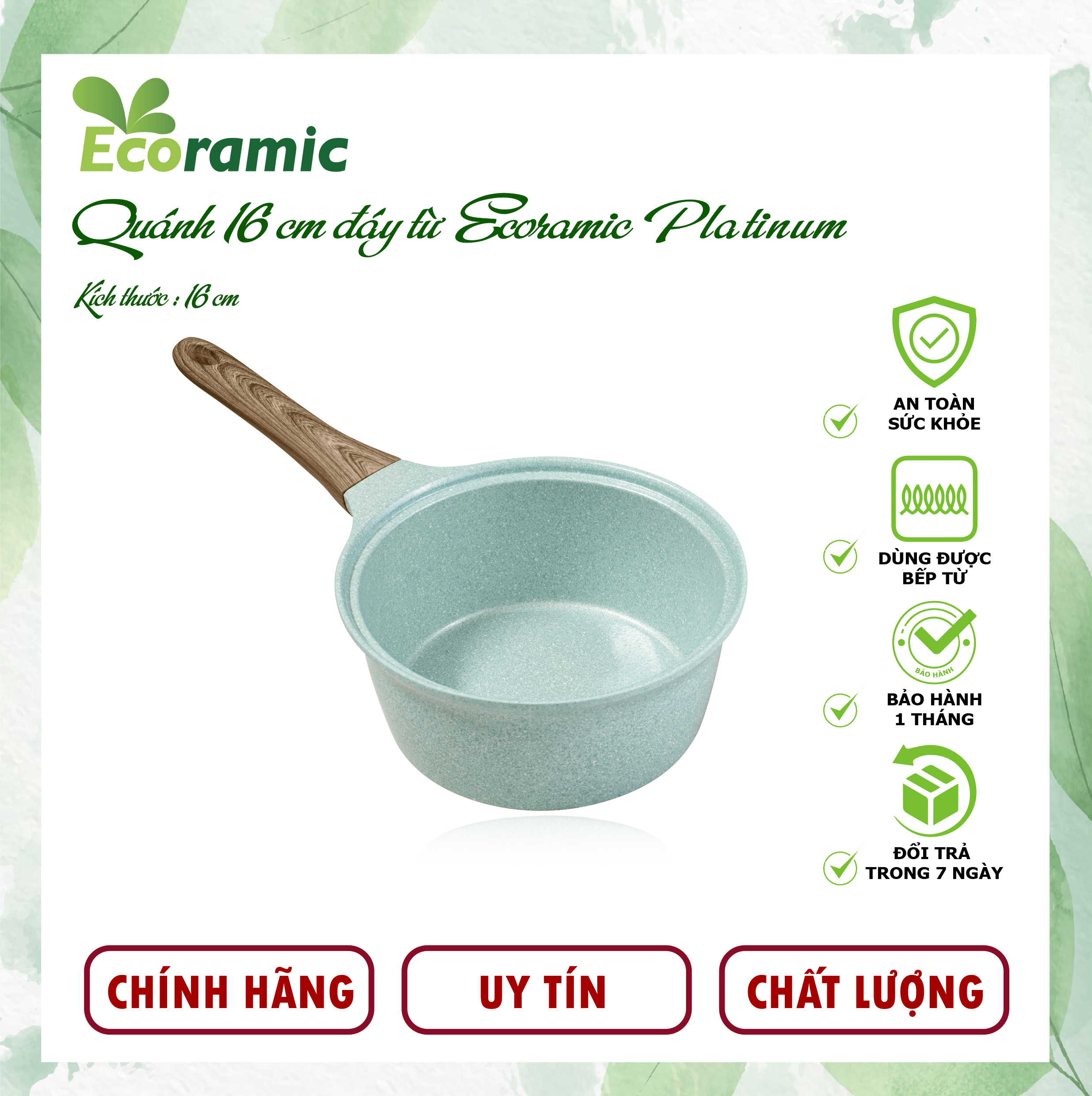 Nồi Chống Dính Ecoramic Platinum Vân Đá Đáy Từ Chính Hãng Cao Cấp, Siêu Bền, Dùng cho mọi loại bếp từ, Bảo hành sản phẩm 2 tháng