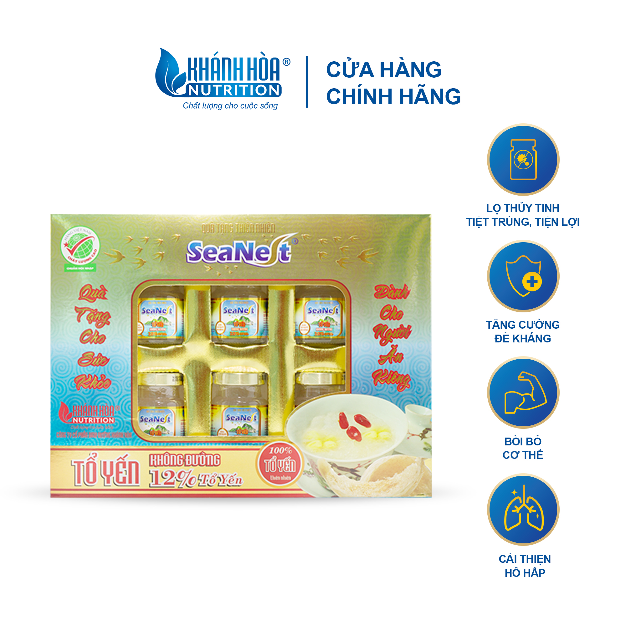 Hộp Quà Tặng Tổ Yến 12% Chưng Đường Ăn Kiêng Cao Cấp Seanest Khánh Hòa Nutrition – Hộp 6 lọ x 70ml