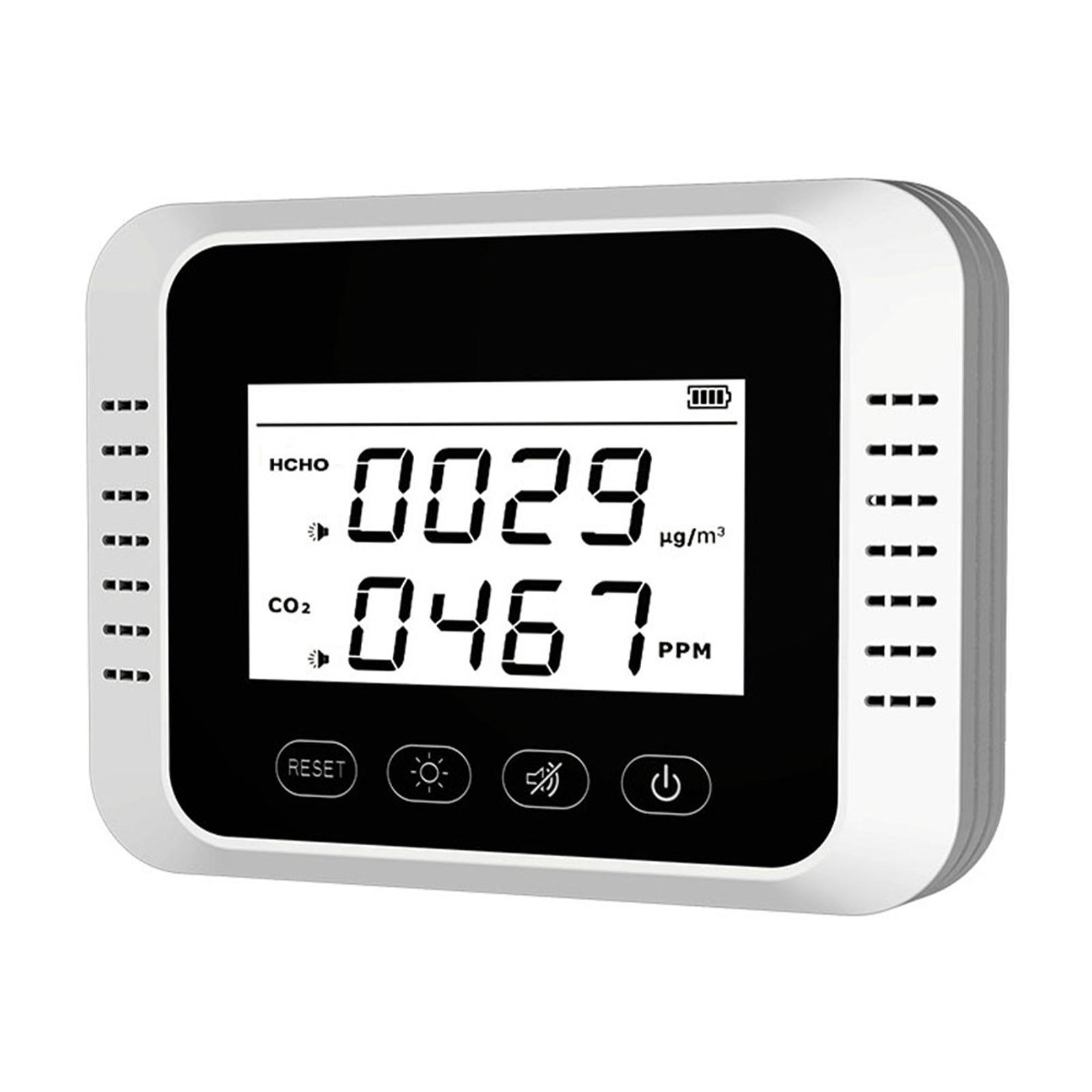 Máy giám sát chất lượng không khí dò Carbon Dioxide đo CO2, Màn hình LCD lớn,Tích hợp pin 1200mAh,chất liệu ABS