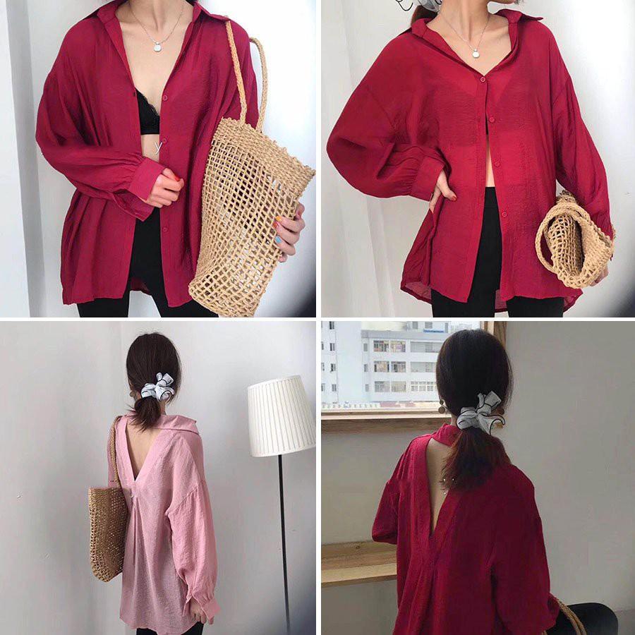 Áo Sơmi cutout hở lưng form rộng màu đỏ hồng SOMI SHIRT