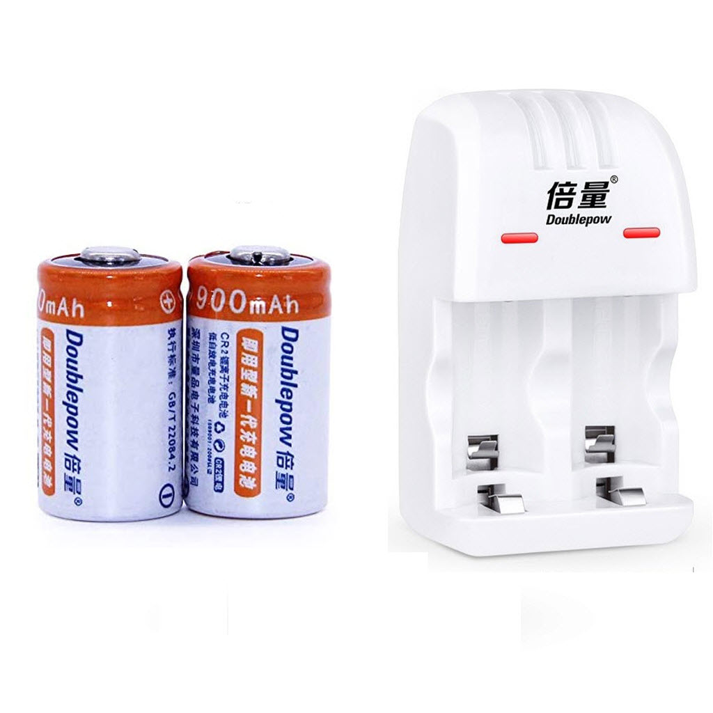 Bộ 02 Pin Sạc Cr2 3V Doublepow Dung Lượng Cao 900mAh Kèm Bộ Sạc Thông Minh DP-K06 Có Đèn LED Sạc Cho Cả Pin CR123A/CR2 AnZ - Hàng Chính Hãng