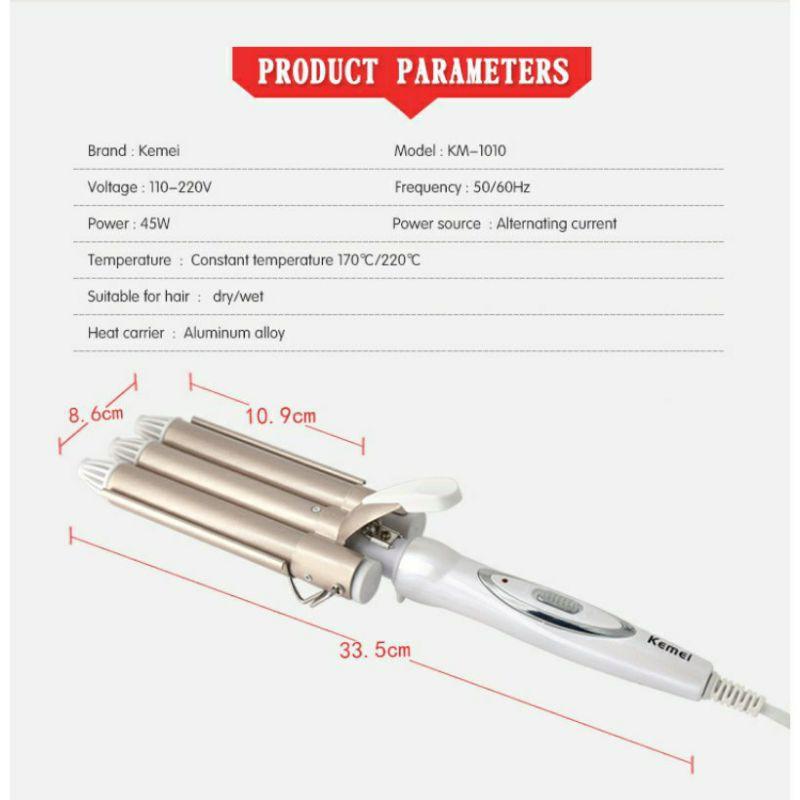 Máy uốn tóc lượn sóng 3 trục Kemei - Máy làm xoăn tóc sóng nước lăn tăn Km 1010 mẫu mới nhất