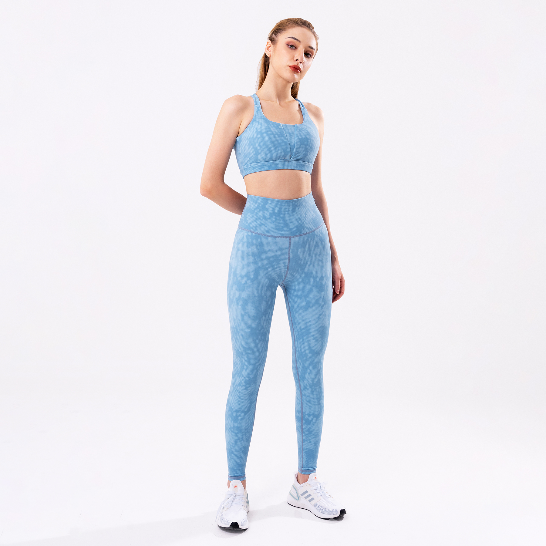 Set đồ tập yoga gym Hibi Sports H152 áo bra phối V, lưng xoắn nơ, kèm mút ngực