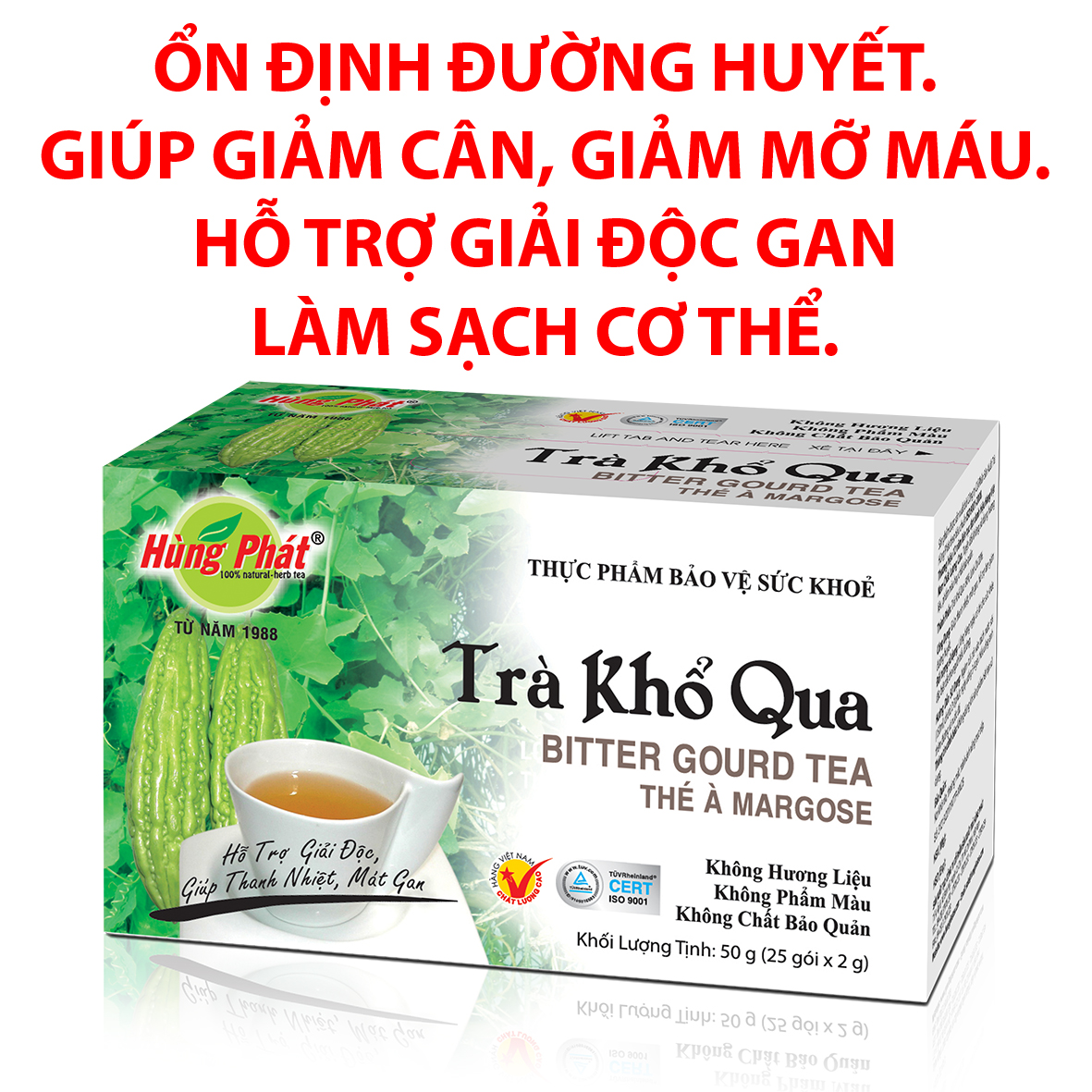 Trà Khổ Qua Túi Lọc Hỗ Trợ Thanh Nhiệt, Ổn Định Huyết Áp, Giảm Cân - Dáng Đẹp Da Xinh Hộp 25 gói - Thương Hiệu Hùng Phát