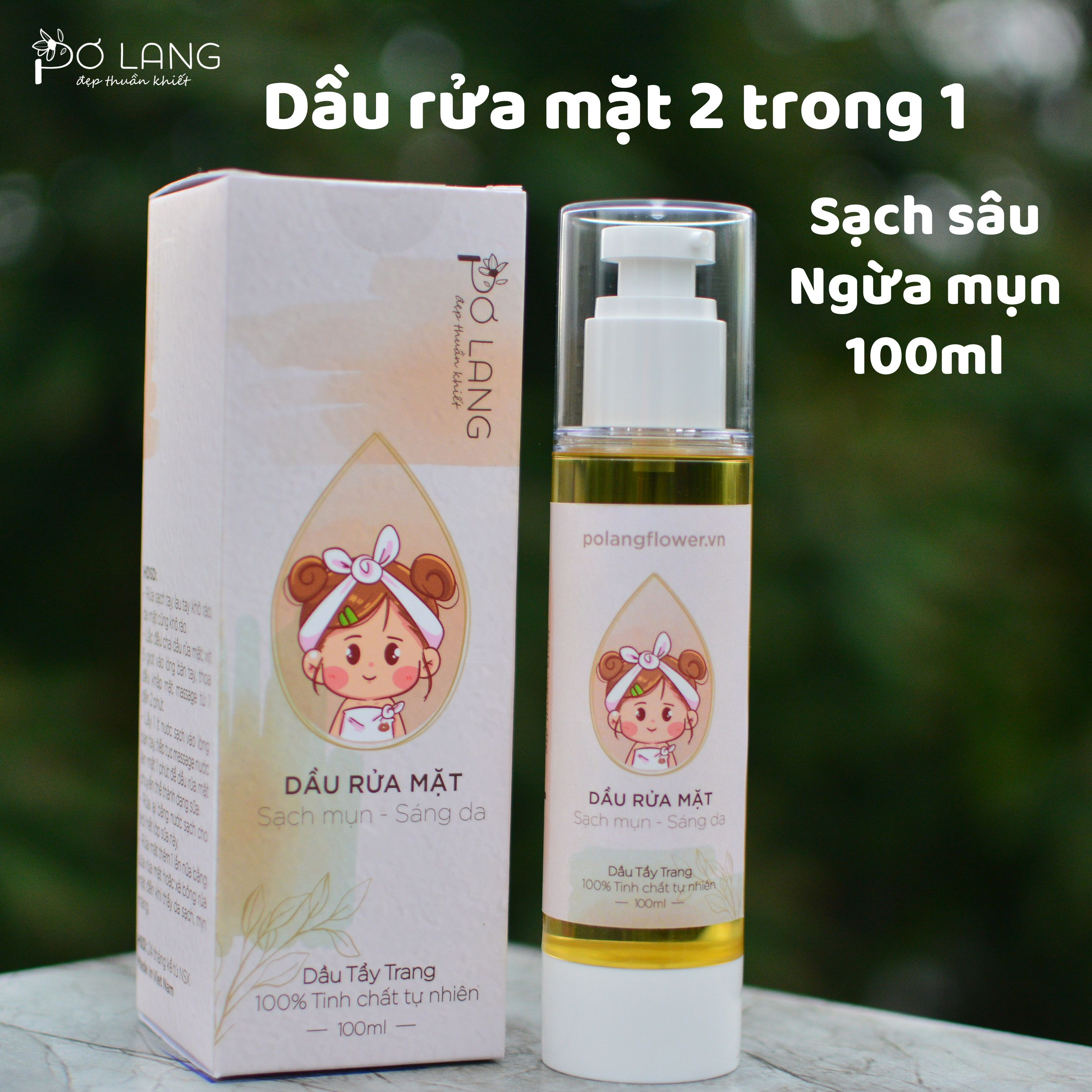 Dầu rửa mặt tẩy trang Pơ Lang hỗ trợ làm sạch sâu  2 trong 1 - chai 100ml