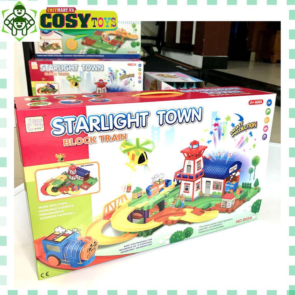 Mô hình lắp ráp đường ray tàu điện chạy pin cao cấp Startlight Town có đèn và nhạc cho bé