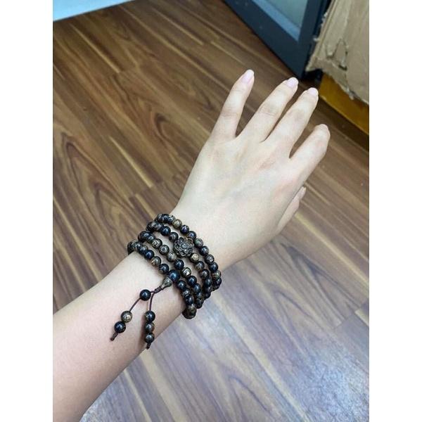 Chuỗi vòng tay 108 hạt trầm hương sánh chìm mix hoa sen
