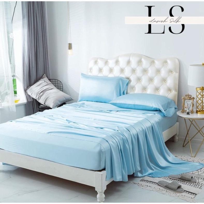 Ga Giường Drap Lẻ Phi Lụa Lavish Silk cao cấp mát lạnh hàng loại 1 không nối vải - Xanh Da Trời