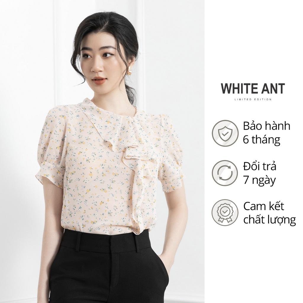 Sơ mi tay cộc bèo thân nhún nữ hoa nhí đủ size White Ant