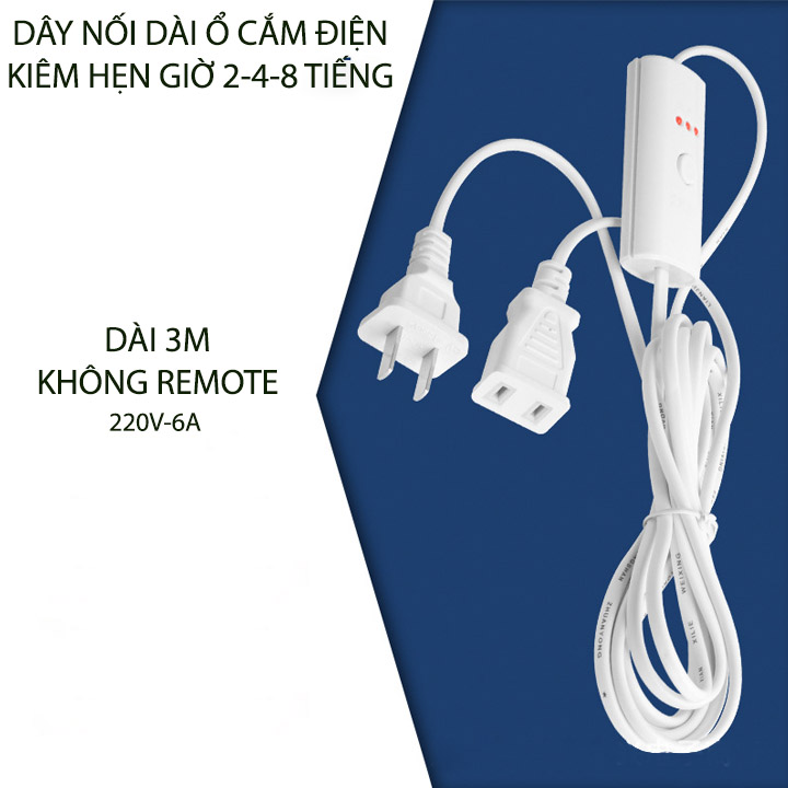 Dây nối dài ổ cắm điện kiêm hẹn giờ tự tắt 2-4-8 giờ, dài 3.0m, loại có hoặc không có remote tùy chọn