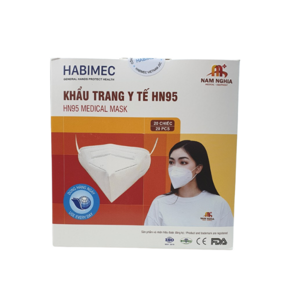 Khẩu trang HN95-Habimec (đạt chuẩn FFP2-N95) Combo 2 hộp Khẩu trang y tế 5 lớp kháng khuẩn lọc đến 99%