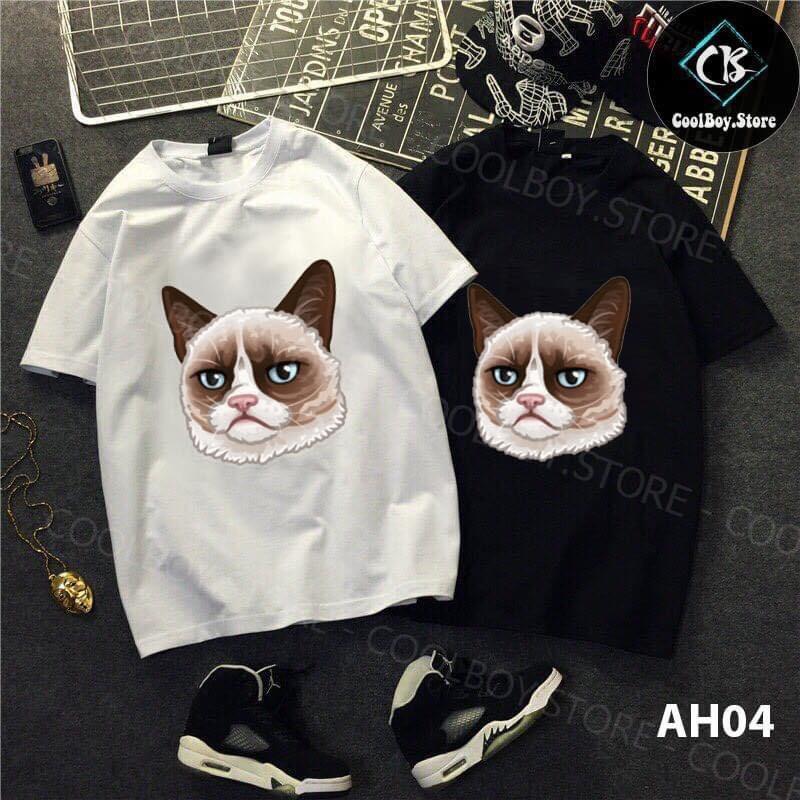 ÁO THUN UNISEX NAM NỮ đầu mèo nâu
