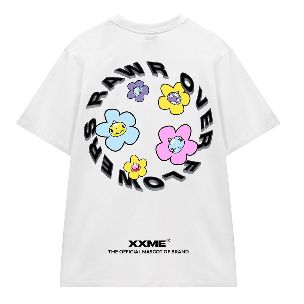 Áo thun Khủng Long Rawr Over Flower màu trắng XXME