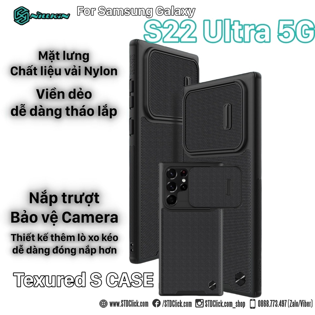 ỐP LƯNG DÀNH CHO ĐIỆN THOẠI SAMSUNG GALAXY S22 ULTRA 5G NILLKIN TEXTURED S NYLON FIBER BẢO VỆ CAMERA