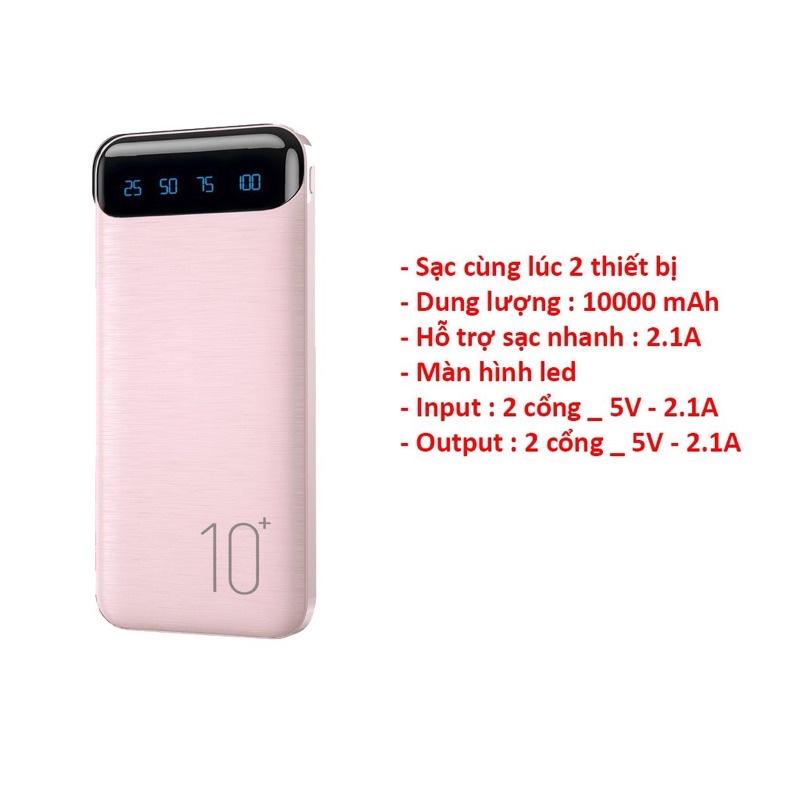 Pin sạc dự phòng 10000mAh WK DESIGN WP-161 sạc 2 thiết bị cùng lúc,sạc nhanh 2.1A, dùng cho android và ios