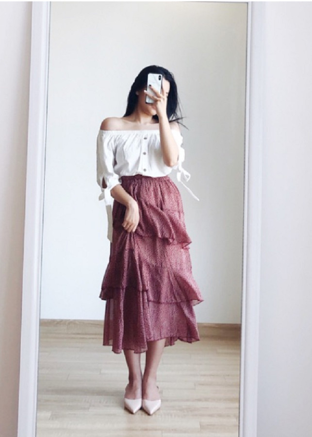 Áo Trắng Trễ Vai Cột Nơ