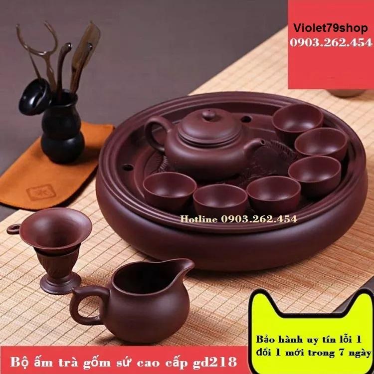 Bộ ấm trà tử sa gốm sứ cao cấp , có kèm khay, bộ ấm chén pha trà - gd218