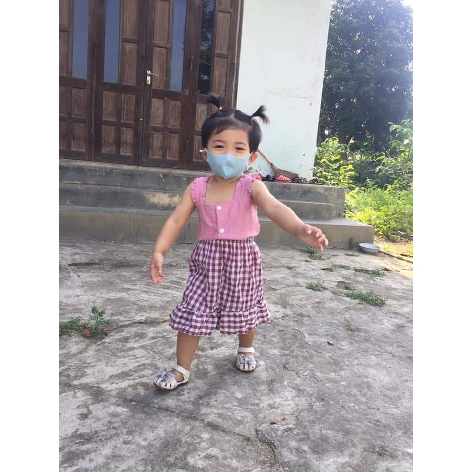 Set áo dây croptop + chân váy caro size 13-20kg cho bé