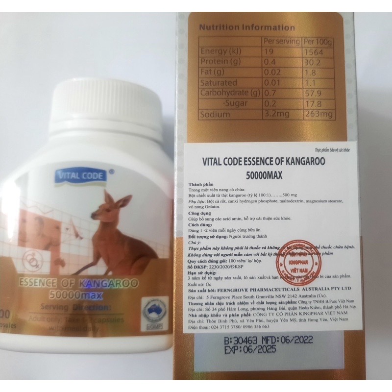 Viên uống tăng cường sinh lý nam Vital code Kangaroo, hộp 100v, nhập khẩu Úc