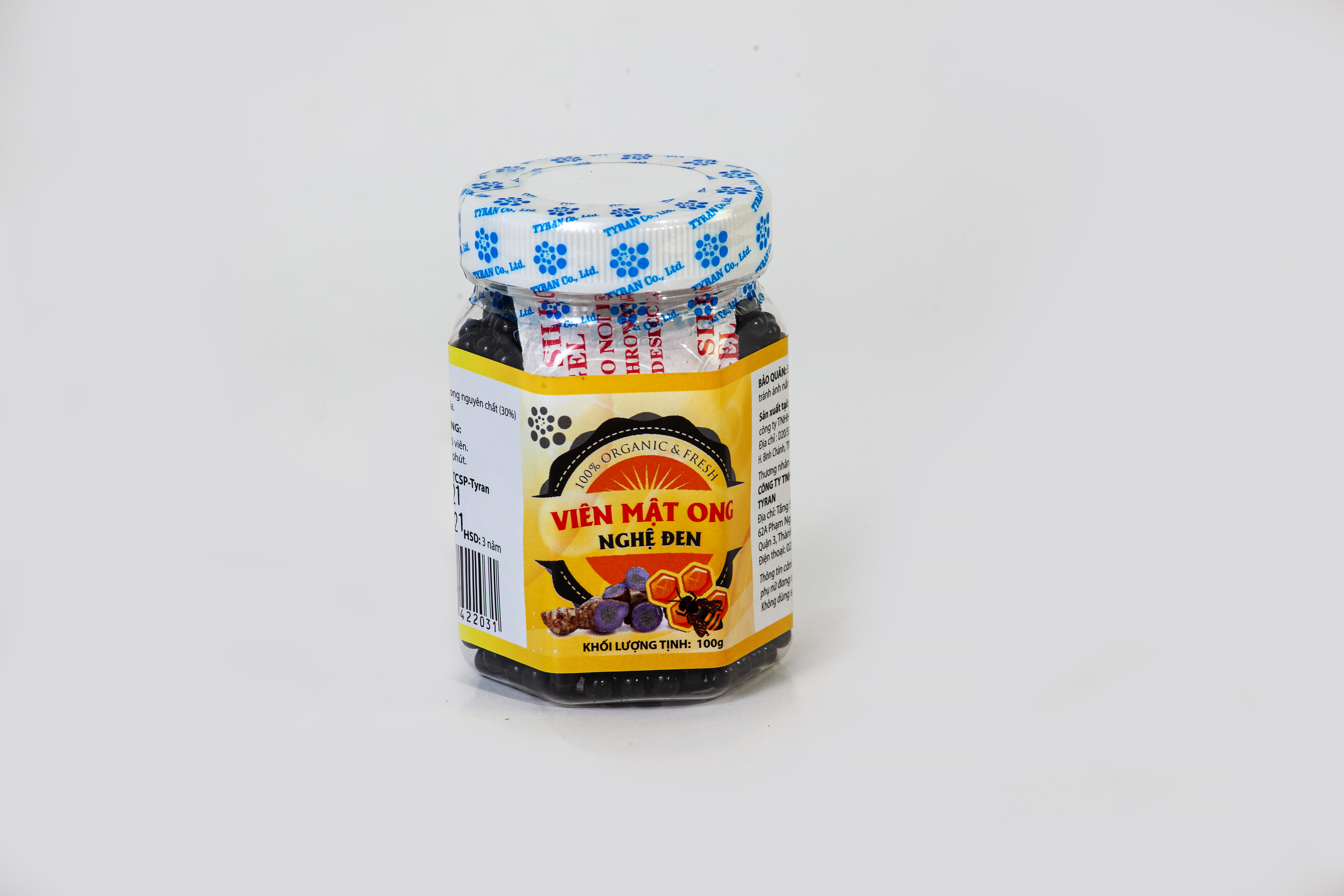 Viên mật ong nghệ đen 100gr chai nhựa Tyran HSD: 3 năm