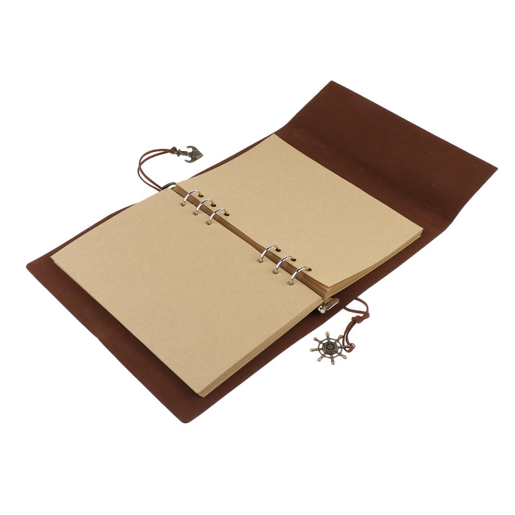 Leather Notebook Portable Loose Leaf Blank Notebook for Travel Black