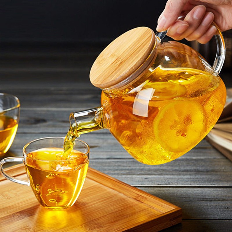 Bình trà thủy tinh 1000ml có nắp gỗ