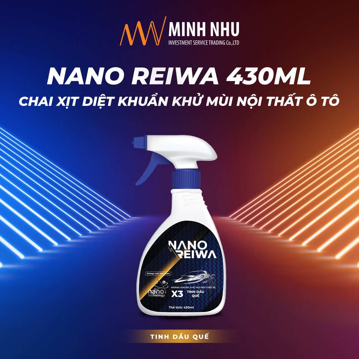 Chai xịt diệt khuẩn khử mùi ô tô xe khách bằng nano bạc Nano Reiwa 430ml hương dịu nhẹ, được chứng nhận viện Pasteur an toàn cho trẻ em - Hàng chính hãng