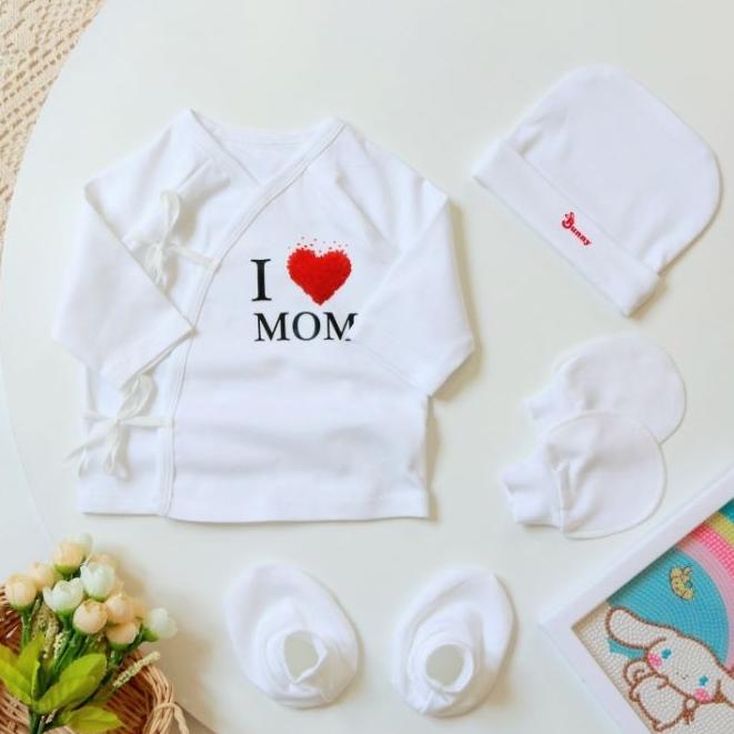 [Dưới 6kg] Set Áo Cột Dây Kèm Nón, Bao Tay Bao Chân Sơ Sinh Cho Bé - BunnyBaby